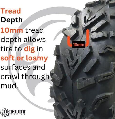 Ocelot P3056 All Terrain ATV/UTV 25x10-8 Tire, 6-Ply, 10mm Tread Depth, Smooth Ride and Low Rolling Noise, Rugged Lugs, Superior Traction for Deep Ruts, Tubeless, Ideal for Mud, Snow and Trail in Kuwait