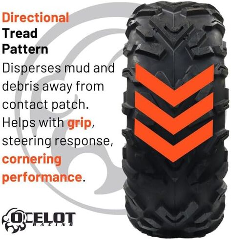 Ocelot P3056 All Terrain ATV/UTV 25x10-8 Tire, 6-Ply, 10mm Tread Depth, Smooth Ride and Low Rolling Noise, Rugged Lugs, Superior Traction for Deep Ruts, Tubeless, Ideal for Mud, Snow and Trail in Kuwait
