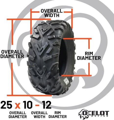 Ocelot P3056 All Terrain ATV/UTV 25x10-8 Tire, 6-Ply, 10mm Tread Depth, Smooth Ride and Low Rolling Noise, Rugged Lugs, Superior Traction for Deep Ruts, Tubeless, Ideal for Mud, Snow and Trail in Kuwait