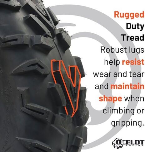 Ocelot P3056 All Terrain ATV/UTV 25x10-8 Tire, 6-Ply, 10mm Tread Depth, Smooth Ride and Low Rolling Noise, Rugged Lugs, Superior Traction for Deep Ruts, Tubeless, Ideal for Mud, Snow and Trail in Kuwait