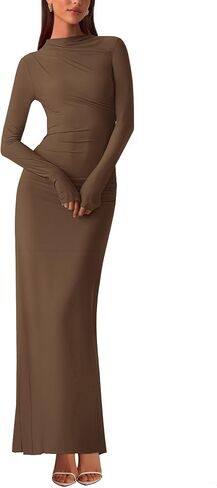 BTFBM Women Bodycon Maxi Dress Fall 2025 Long Sleeve Ruched Elegant Party Cocktail Formal Wedding Guest Dresses in Saudi Arabia