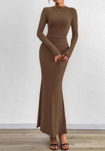 BTFBM Women Bodycon Maxi Dress Fall 2025 Long Sleeve Ruched Elegant Party Cocktail Formal Wedding Guest Dresses in Saudi Arabia