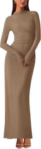 BTFBM Women Bodycon Maxi Dress Fall 2025 Long Sleeve Ruched Elegant Party Cocktail Formal Wedding Guest Dresses in Kuwait