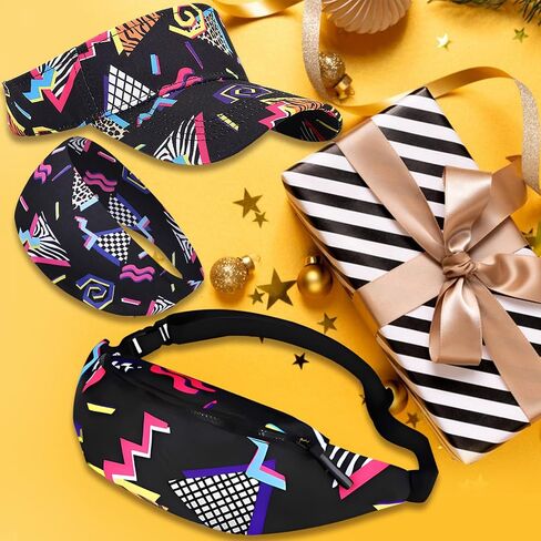 3 Pcs 80s 90s Fanny Pack Outfits Sun Visor Hat Fashion Adjustable Waist Bag Headband for Men Women Novelty Accessories in Saudi Arabia