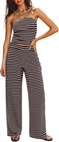 Two Piece Sets For Women Summer Outfits Lounge Sets Striped Tube Top And Pants Matching Sets Beach Vacation Travel in Saudi Arabia