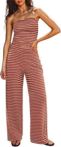 Two Piece Sets For Women Summer Outfits Lounge Sets Striped Tube Top And Pants Matching Sets Beach Vacation Travel in Saudi Arabia