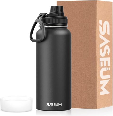 Kids Sport Water Bottle 18oz Stainless Steel Double Wall Vacuum Thermal Mug with Leak Proof Spout Lids, Wide Mouth Metal Insulated Water Jug for Gym and Travel,Black in Saudi Arabia