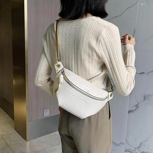 Woven Bum Bag Stylish Sling Purse with Adjustable PU Leather Belt Fanny Waist Pack Chest Shoulder Bag Retro Crossbody Bum Bags for Women Casual Daily Use(Black) in Saudi Arabia