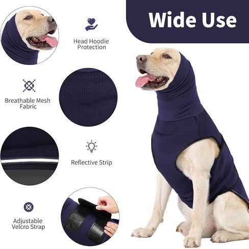 Dog Calming Hoodie Vest, Breathable Anxiety Jacket with Head Cover for Anxiety Relief and Ear Protection, Adjustable Harness with Soft Hoodie for Dogs (Green, Large) in Kuwait