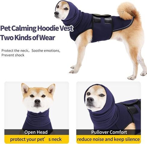 Dog Calming Hoodie Vest, Breathable Anxiety Jacket with Head Cover for Anxiety Relief and Ear Protection, Adjustable Harness with Soft Hoodie for Dogs (Green, Large) in Kuwait