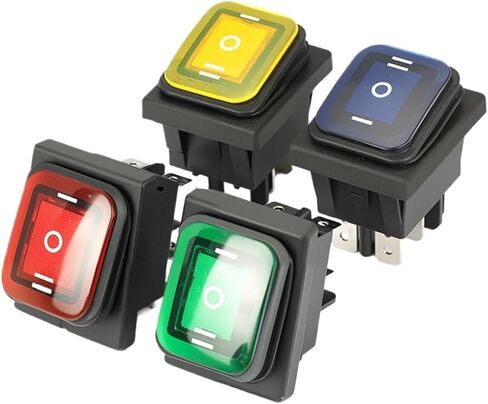 2pcs KCD4 16A 250VAC 30x22mm Waterproof Rocker Push Switch IP65 6pin DPDT ON Off ON 12V 220V with Light(Blue,2PCS_12V) in Saudi Arabia