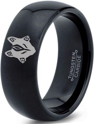 Hunter Fenrir Viking Nordic Celtic Tribal Wolf Ring - Tungsten Band 8mm - Men - Women - 18K Rose Gold Step Edge - أصفر - رمادي - أزرق - أسود - مصقول - زفاف - هدية قبة مسطحة قطع in Saudi Arabia
