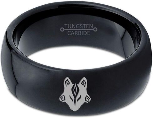 Hunter Fenrir Viking Nordic Celtic Tribal Wolf Ring - Tungsten Band 8mm - Men - Women - 18K Rose Gold Step Edge - أصفر - رمادي - أزرق - أسود - مصقول - زفاف - هدية قبة مسطحة قطع in Saudi Arabia