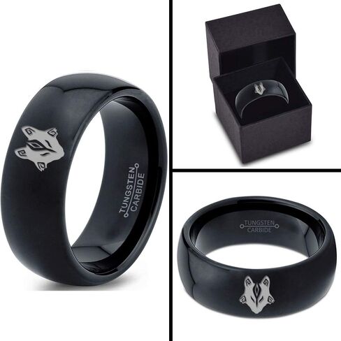 Hunter Fenrir Viking Nordic Celtic Tribal Wolf Ring - Tungsten Band 8mm - Men - Women - 18K Rose Gold Step Edge - أصفر - رمادي - أزرق - أسود - مصقول - زفاف - هدية قبة مسطحة قطع in Saudi Arabia