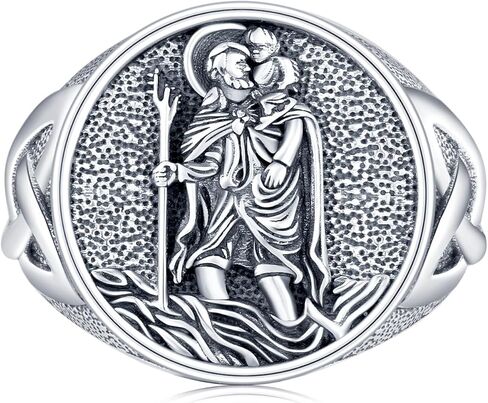 Kiikii Patron Saint Ring 925 Sterling Silver St Archangel Michael Christopher Ring Defict Protection Gifts for Men Women in Kuwait