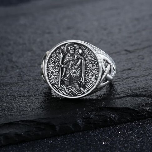 Kiikii Patron Saint Ring 925 Sterling Silver St Archangel Michael Christopher Ring Defict Protection Gifts for Men Women in Kuwait