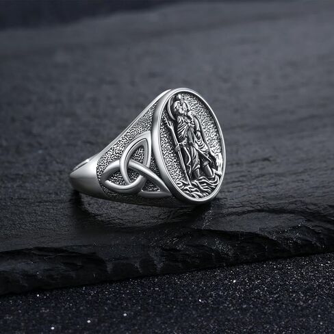 Kiikii Patron Saint Ring 925 Sterling Silver St Archangel Michael Christopher Ring Defict Protection Gifts for Men Women in Kuwait