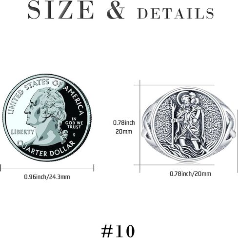 Kiikii Patron Saint Ring 925 Sterling Silver St Archangel Michael Christopher Ring Defict Protection Gifts for Men Women in Kuwait