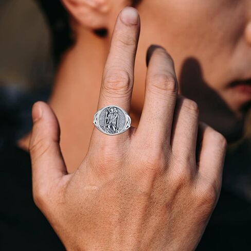 Kiikii Patron Saint Ring 925 Sterling Silver St Archangel Michael Christopher Ring Defict Protection Gifts for Men Women in Kuwait