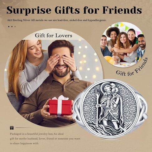 Kiikii Patron Saint Ring 925 Sterling Silver St Archangel Michael Christopher Ring Defict Protection Gifts for Men Women in Kuwait
