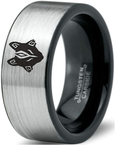 Hunter Fenrir Viking Nordic Celtic Tribal Wolf Ring - Tungsten Band 8mm - Men - Women - 18K Rose Gold Step Edge - أصفر - رمادي - أزرق - أسود - مصقول - زفاف - هدية قبة مسطحة قطع in Saudi Arabia