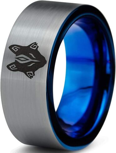 Hunter Fenrir Viking Nordic Celtic Tribal Wolf Ring - Tungsten Band 8mm - Men - Women - 18K Rose Gold Step Edge - أصفر - رمادي - أزرق - أسود - مصقول - زفاف - هدية قبة مسطحة قطع in Saudi Arabia