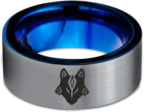 Hunter Fenrir Viking Nordic Celtic Tribal Wolf Ring - Tungsten Band 8mm - Men - Women - 18K Rose Gold Step Edge - أصفر - رمادي - أزرق - أسود - مصقول - زفاف - هدية قبة مسطحة قطع in Saudi Arabia