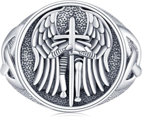 KiiKii Patron Saint Ring 925 Sterling Silver St Archangel Michael Christopher Ring Religious Protection Jewelry Gifts for Men Women in Saudi Arabia