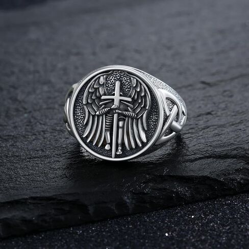 KiiKii Patron Saint Ring 925 Sterling Silver St Archangel Michael Christopher Ring Religious Protection Jewelry Gifts for Men Women in Saudi Arabia