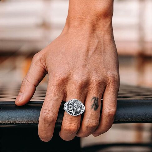 KiiKii Patron Saint Ring 925 Sterling Silver St Archangel Michael Christopher Ring Religious Protection Jewelry Gifts for Men Women in Saudi Arabia