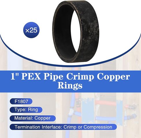 25/50/100 Pack Copper Crimp Rings, 1/2" PEX Copper Crimp Rings, for Pex Pipe Connection (1/2", 25 Pack) in Kuwait