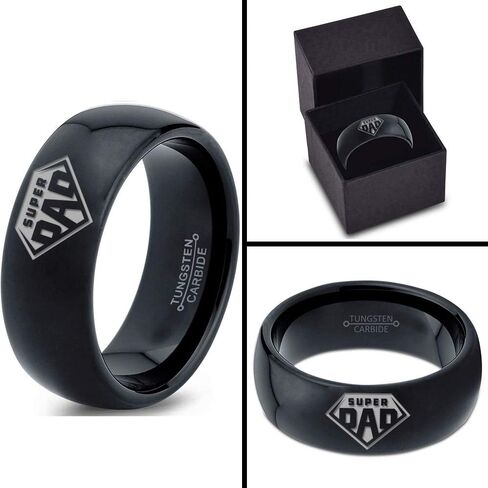 خاتم رمز Superhero Super Dad - فرقة Tungsten 8mm - الرجال - نساء - 18K Rose Gold Step Bevel Edge - أصفر - رمادي - أزرق - أسود - مصقول - حفل زفاف - هدية قبة شقة in Kuwait