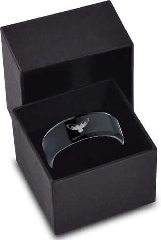 Falcon Eagle Bird Ring - Tungsten Band 8mm - Men - Women - 18k Rose Gold Step Bevel Edge - Yellow - Grey - Blue - Black - Brushed - Polished - Wedding - Gift Dome Flat Cut in Saudi Arabia
