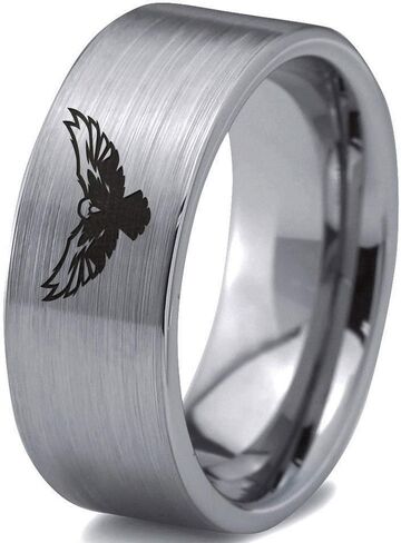 Falcon Eagle Bird Ring - Tungsten Band 8mm - Men - Women - 18k Rose Gold Step Bevel Edge - Yellow - Grey - Blue - Black - Brushed - Polished - Wedding - Gift Dome Flat Cut in Saudi Arabia