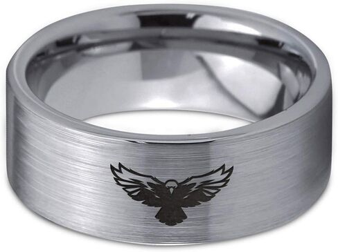 Falcon Eagle Bird Ring - Tungsten Band 8mm - Men - Women - 18k Rose Gold Step Bevel Edge - Yellow - Grey - Blue - Black - Brushed - Polished - Wedding - Gift Dome Flat Cut in Saudi Arabia