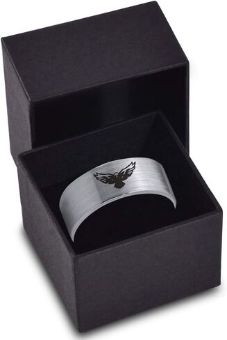 Falcon Eagle Bird Ring - Tungsten Band 8mm - Men - Women - 18k Rose Gold Step Bevel Edge - Yellow - Grey - Blue - Black - Brushed - Polished - Wedding - Gift Dome Flat Cut in Saudi Arabia