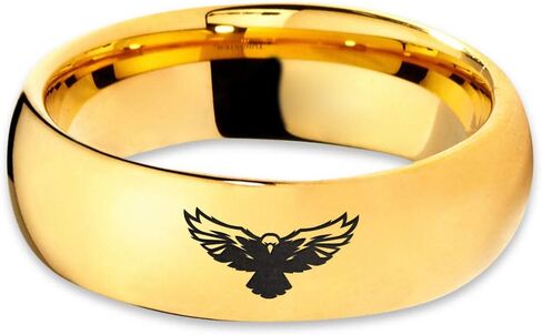 Falcon Eagle Bird Ring - Tungsten Band 8mm - Men - Women - 18k Rose Gold Step Bevel Edge - Yellow - Grey - Blue - Black - Brushed - Polished - Wedding - Gift Dome Flat Cut in Saudi Arabia