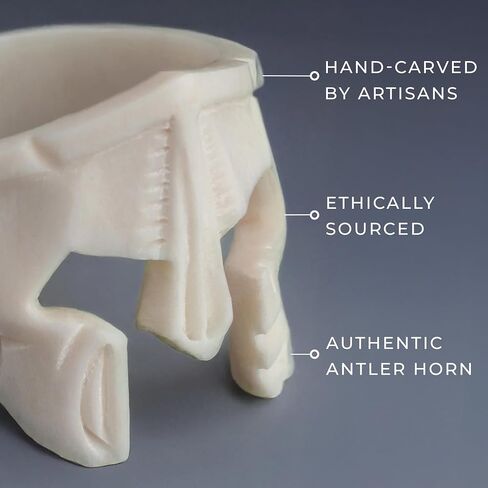 Hand-Carved Antler Horn Rings - Kraken, Octopus, Skull, Ram, Biker, Vegvisir, Sparta and Compass/Handcrafted Norse Viking, Pirate, Spartan Warrior Mask Ring for Men/Authentic Mens Jewelry in Saudi Arabia