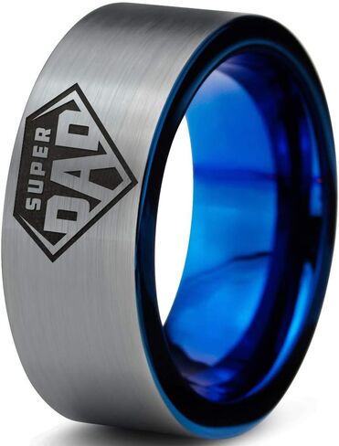 خاتم رمز Superhero Super Dad - فرقة Tungsten 8mm - الرجال - نساء - 18K Rose Gold Step Bevel Edge - أصفر - رمادي - أزرق - أسود - مصقول - حفل زفاف - هدية قبة شقة in Kuwait