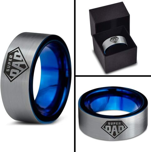 خاتم رمز Superhero Super Dad - فرقة Tungsten 8mm - الرجال - نساء - 18K Rose Gold Step Bevel Edge - أصفر - رمادي - أزرق - أسود - مصقول - حفل زفاف - هدية قبة شقة in Kuwait