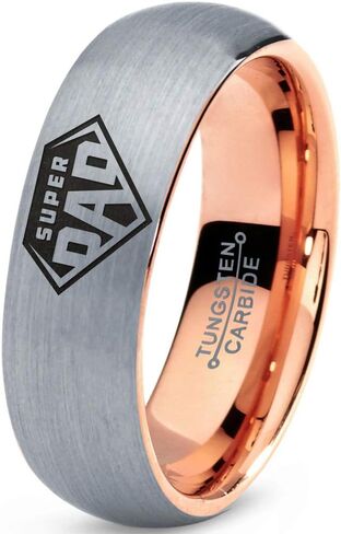 خاتم رمز Superhero Super Dad - فرقة Tungsten 8mm - الرجال - نساء - 18K Rose Gold Step Bevel Edge - أصفر - رمادي - أزرق - أسود - مصقول - حفل زفاف - هدية قبة شقة in Kuwait