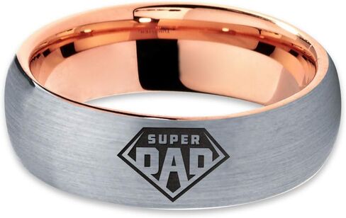 خاتم رمز Superhero Super Dad - فرقة Tungsten 8mm - الرجال - نساء - 18K Rose Gold Step Bevel Edge - أصفر - رمادي - أزرق - أسود - مصقول - حفل زفاف - هدية قبة شقة in Kuwait