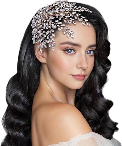 HONGMEI Bridal Rhinestone Headpiece for Wedding，Leaf Crystal Hair Pieces Bride Side Headpieces Wedding Hair Accessories for Women (Silver) in Kuwait