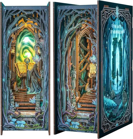 KuteFun Book Nook Kit ، DIY Miniature Dollhouse Tiny House Booknook Kit ، 3D Wooden Puzzle Bookend Decorfles Insert Decor in Kuwait