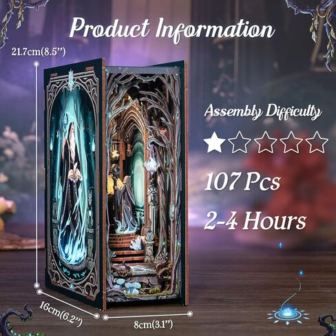 KuteFun Book Nook Kit ، DIY Miniature Dollhouse Tiny House Booknook Kit ، 3D Wooden Puzzle Bookend Decorfles Insert Decor in Kuwait