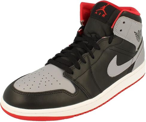 Nike Air Jordan 1 Mid Men's Shoes Black/Cement Grey-Fire Red DQ8426 006 (Black/Cement Grey-Fire Red, US Footwear Size System, Adult, Men, Numeric, Medium, 10.5) in Saudi Arabia