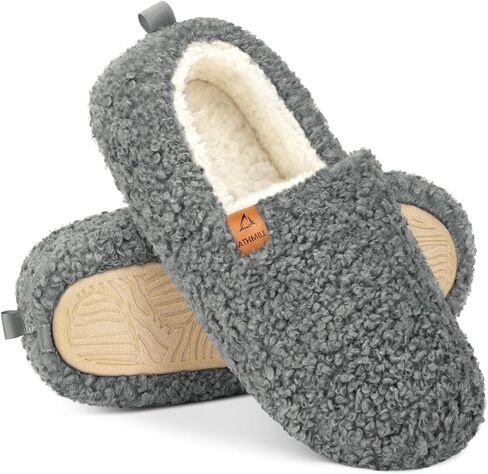 Athmile slippers fuzzy for Women House Slippers Memory Foam Loafer مع طلاء الصوف القطبي المخلوق الرمادي الداخلي في الهواء الطلق in Saudi Arabia