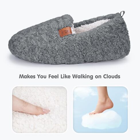 Athmile slippers fuzzy for Women House Slippers Memory Foam Loafer مع طلاء الصوف القطبي المخلوق الرمادي الداخلي في الهواء الطلق in Saudi Arabia