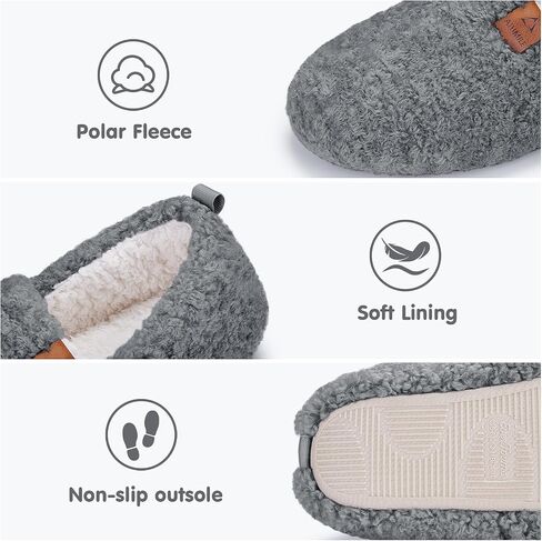 Athmile slippers fuzzy for Women House Slippers Memory Foam Loafer مع طلاء الصوف القطبي المخلوق الرمادي الداخلي في الهواء الطلق in Saudi Arabia