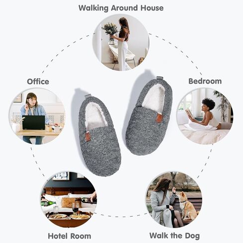 Athmile slippers fuzzy for Women House Slippers Memory Foam Loafer مع طلاء الصوف القطبي المخلوق الرمادي الداخلي في الهواء الطلق in Saudi Arabia